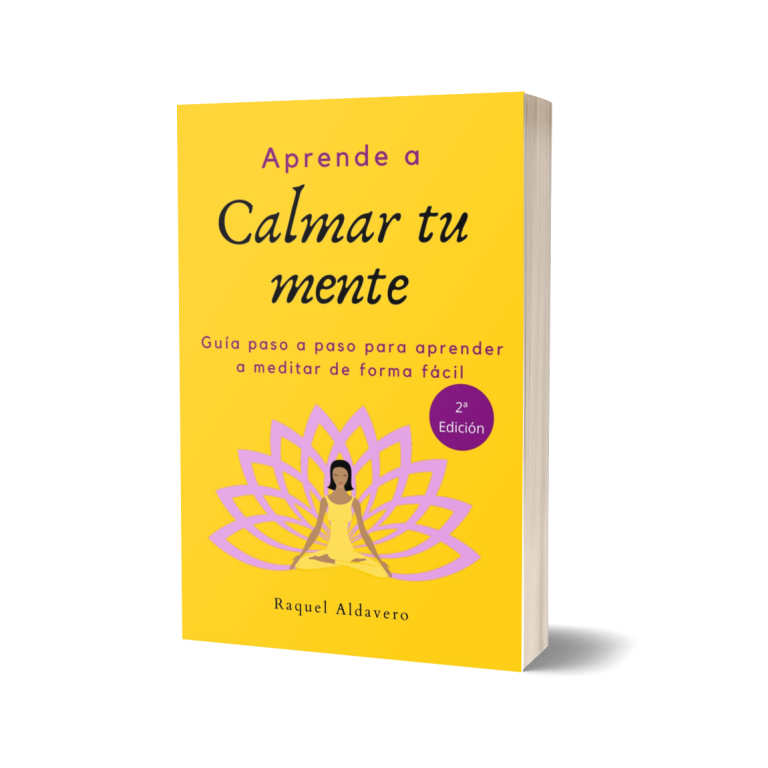 Libro titulado "Aprende a Calmar tu mente" con fondo amarillo y un diseño en la portada.