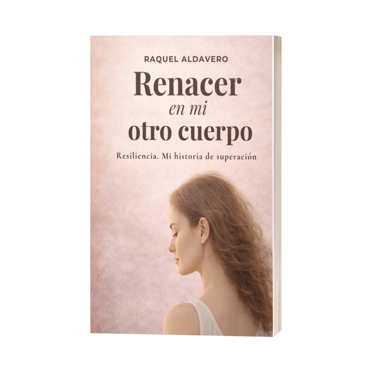 Libro "Renacer en tu Otro Cuerpo" con una portada que muestra mariposas y un horizonte al atardecer.