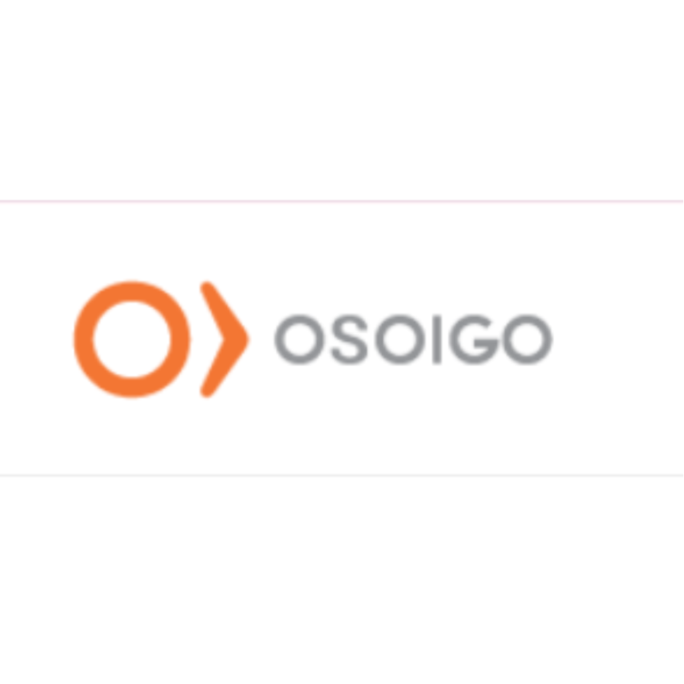 Logotipo de Osoigo, con un círculo naranja y una flecha hacia la derecha en gris.